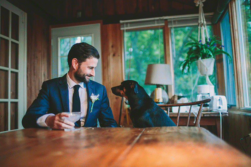 groom with dog wedding montauk