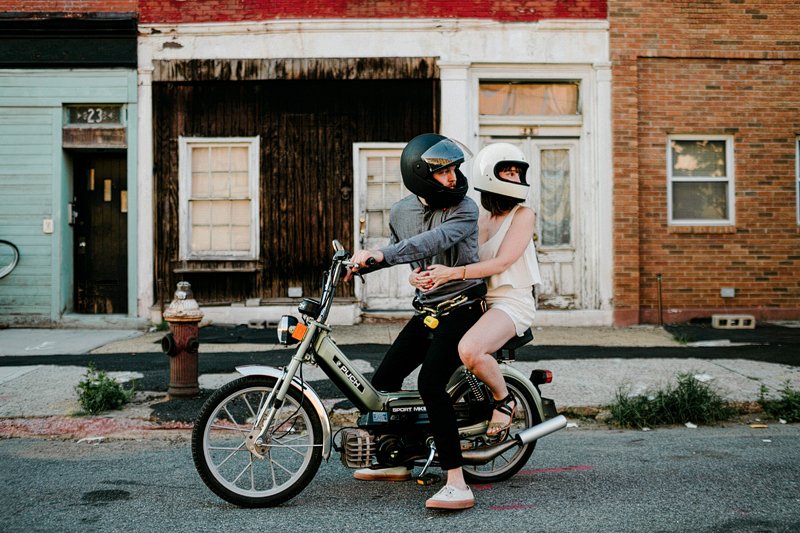 Greenpoint Brooklyn Summer Engagement Session vespa