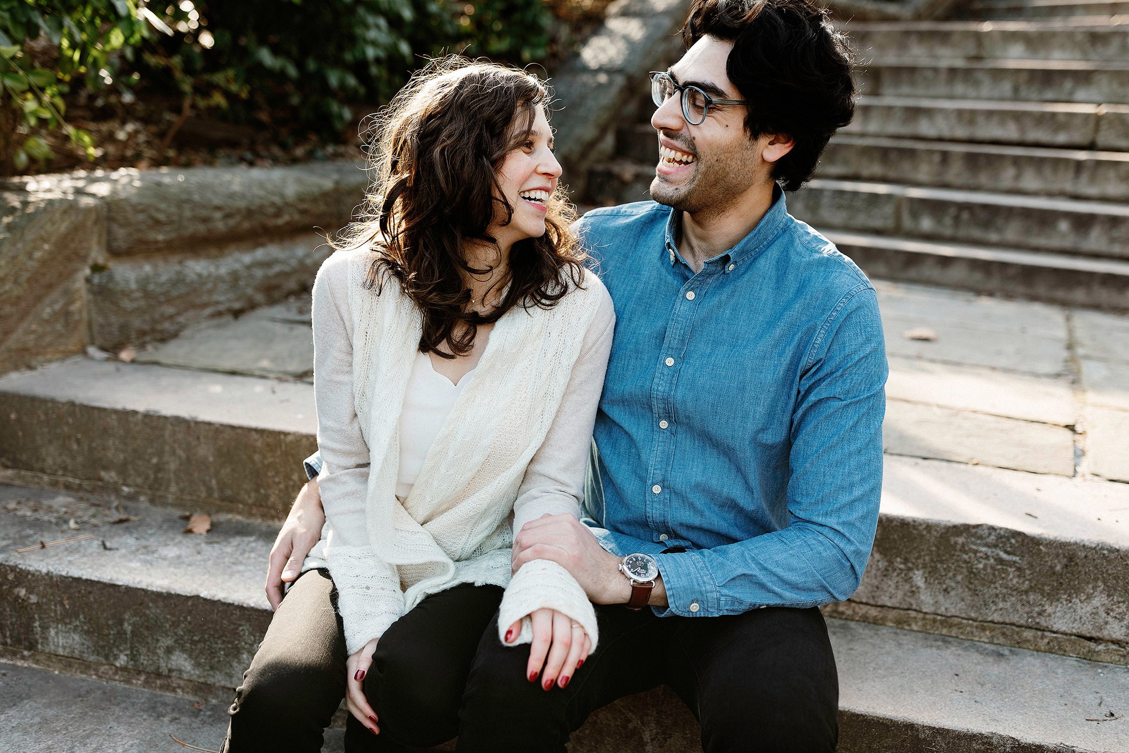 central park engagement session bride and groom